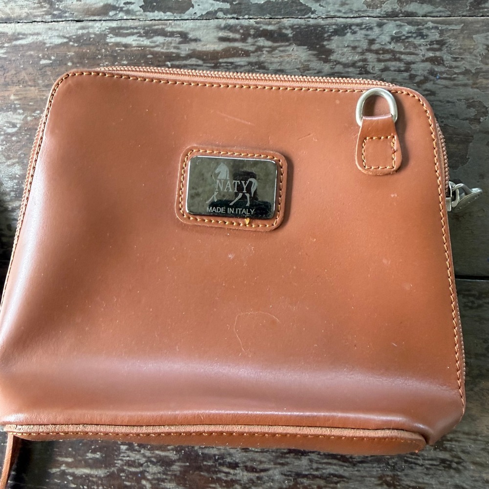 Naty Made in Italy Brown Leather Crossbody Bag Small Zip Around Purse